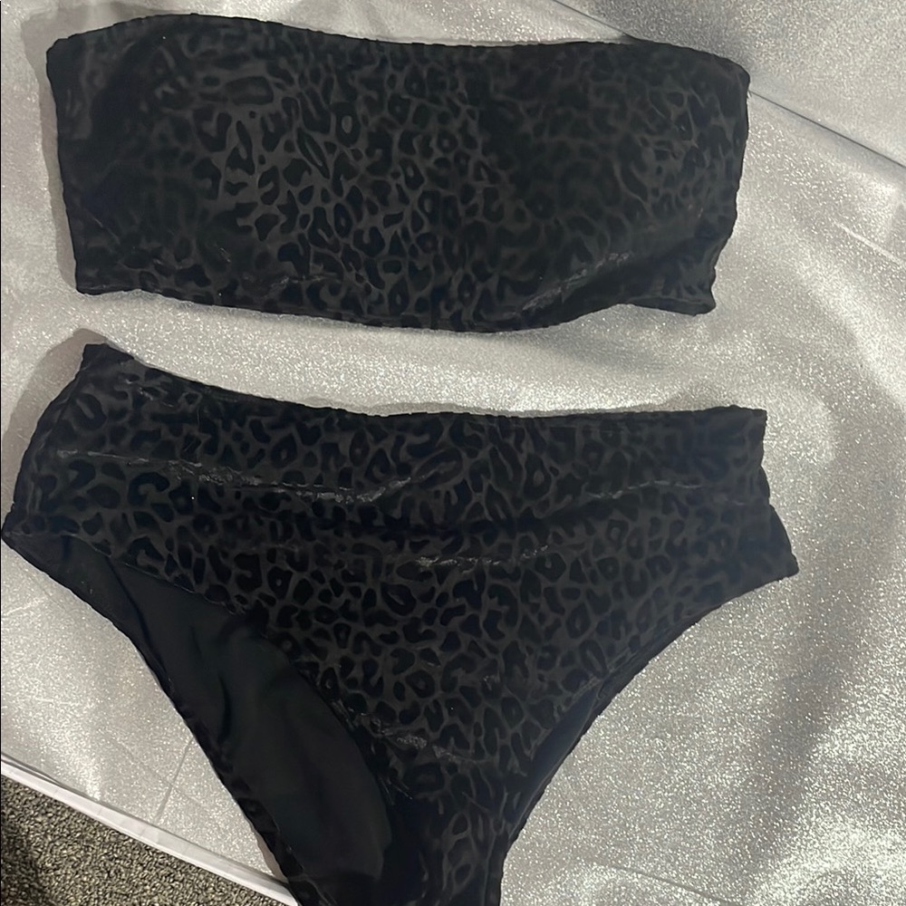 Black Leopard Print Bikini Set